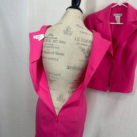 Vintage Dawn Joy 2 pc business casual Sheath Dress & Jacket Bubble Gum Pink - Picture 9 of 11